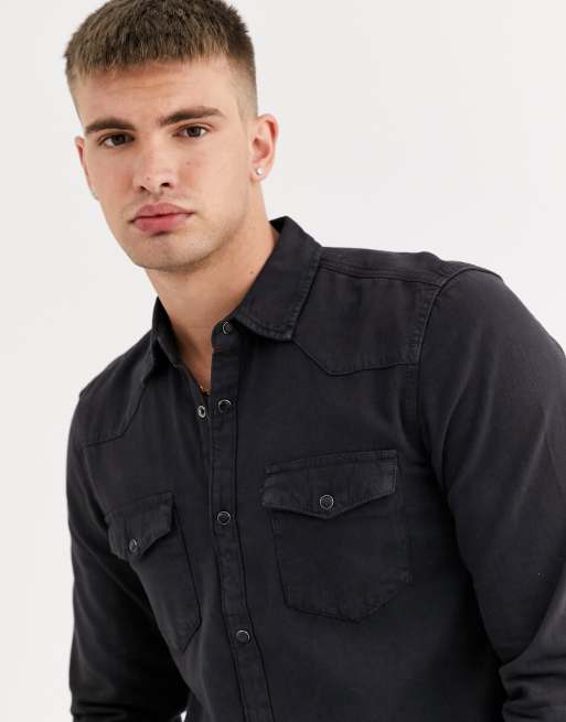 Chemise en cheap jeans noir homme