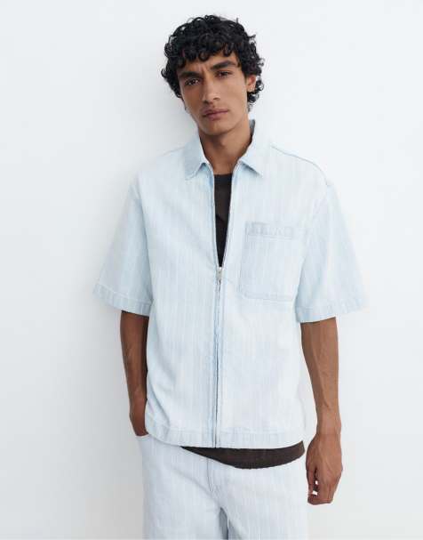 Pull&Bear - Chemise en jean zippée - Bleu pâle - view 1