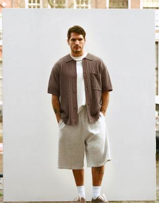 Pull & Bear - Chemise en maille à manches courtes - Marron