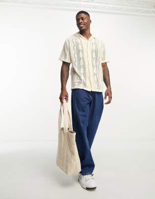 Pull&Bear open knit shirt in ecru - ASOS Price Checker