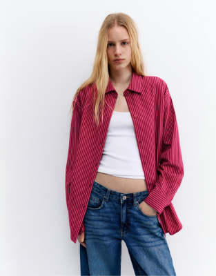 Pull & Bear - Chemise en popeline rayée - Rose M
