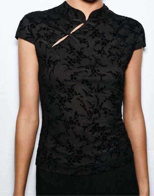 Pull&Bear chemise en velours à brandebourg noire, 4 de 7