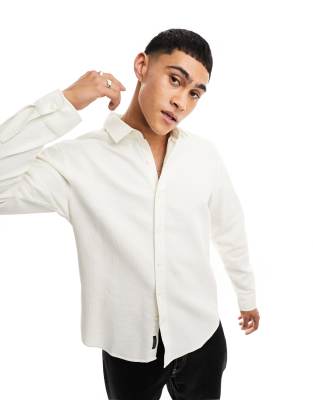 Pull&Bear long sleeve waffle shirt in ecru - ASOS Price Checker