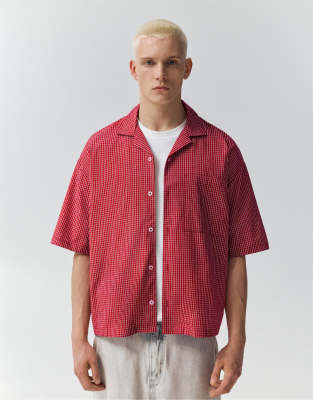 Pull & Bear - Chemise manches courtes à carreaux - Rouge