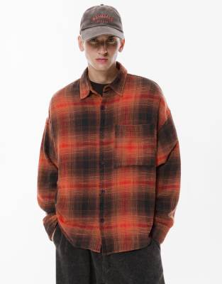 Pull & Bear - Chemise manches longues à carreaux - Rouge