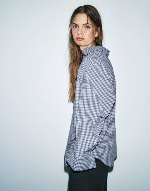 Pull&Bear chemise oversize à carreaux bleu, 4 de 7