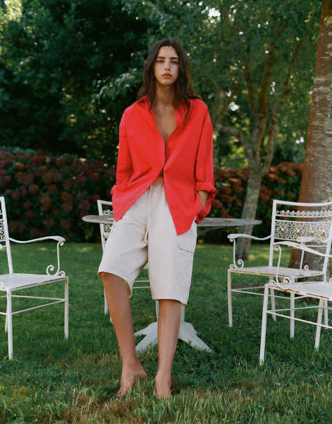 Pull&Bear chemise oversize à rayures rouge - view 1