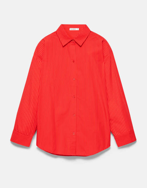 Pull&Bear chemise oversize à rayures rouge, 4 de 6