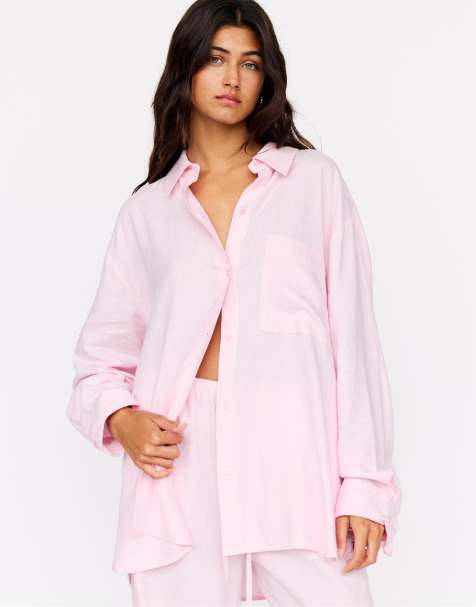 Pull&Bear - Chemise oversize en lin mélangé - Rose - view 1
