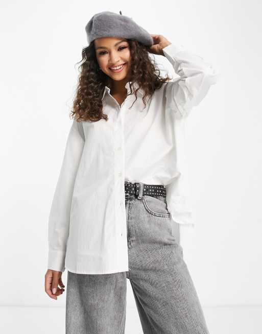 Pull&Bear - Chemise oversize en popeline - Blanc