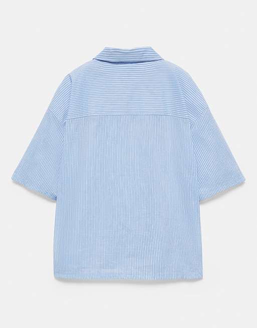 Pull&Bear - Chemise rayée à manches courtes - Bleu, 6 de 7