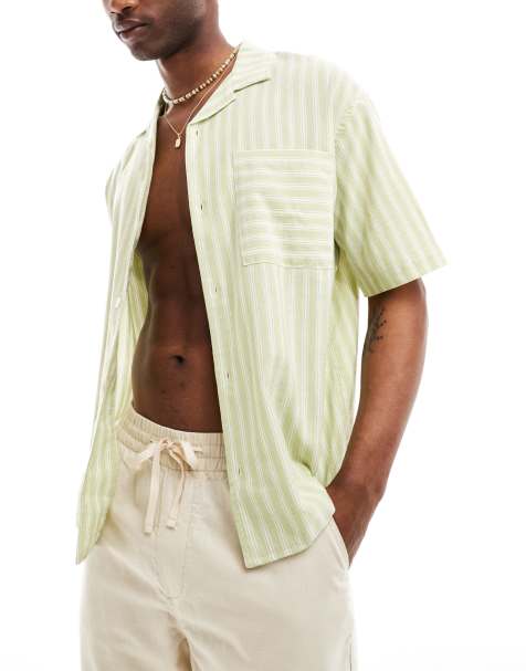 Pull&Bear - Chemise rayée avec col à revers - Vert - view 1