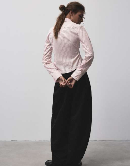 Pull&Bear chemise rayée froncée rose poudré, 5 de 6