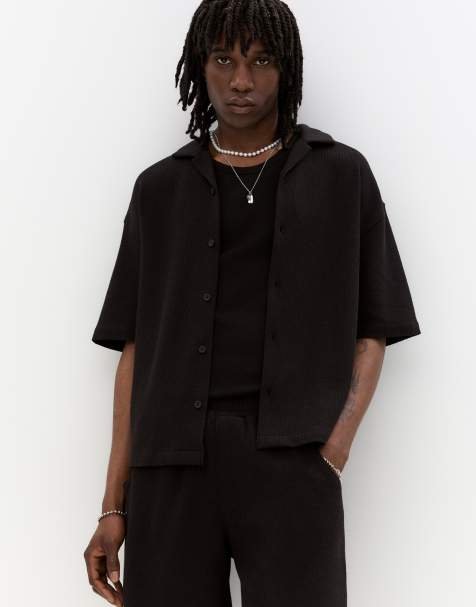 Pull&Bear - Chemise rustique à manches courtes - Noir - view 1