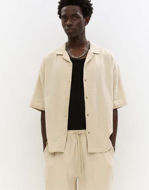 Pull&Bear - Chemise rustique à manches courtes - Ocre - view 1