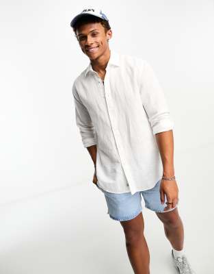 Pull&Bear long sleeve rustic shirt in white - ASOS Price Checker