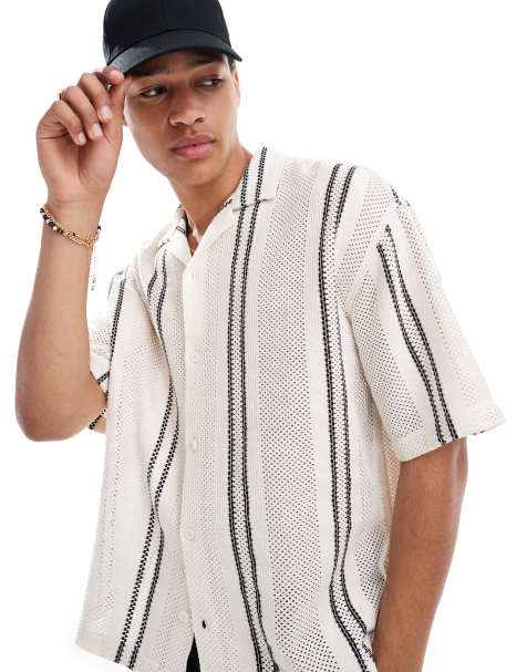 Pull&Bear - Chemise style rustique à rayures texturées - Écru - view 1