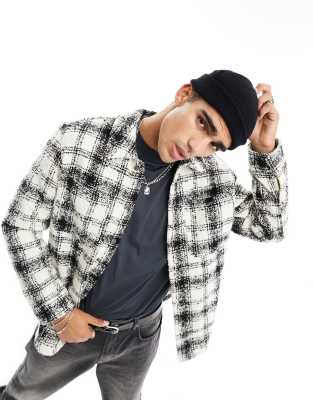 Pull&Bear checked textured shirt in white  - ASOS Price Checker