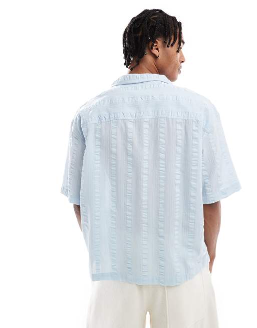 Pull&Bear - Chemise texturée à manches courtes - Bleu pastel, 4 de 4