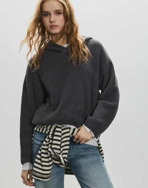 Pull&Bear Chenille hooded sweater in lead