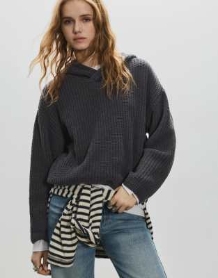 Pull & Bear - Chenille-Kapuzenpullover in Bleigrau