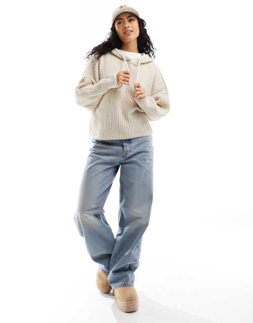 Pull&Bear chenille oversized knit hoodie in sand | ASOS