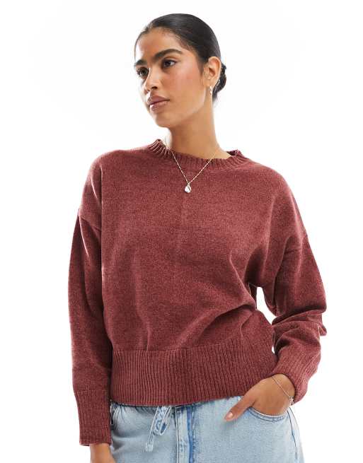 Pull&Bear – Chenille-Strickpullover in Weinrot