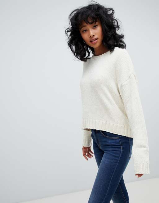 Pull Bear chenille sweater in cream