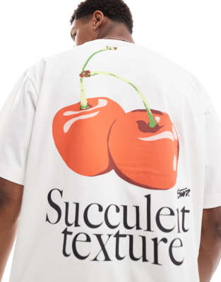  Pull&bear cherries back printed t-shirt in white