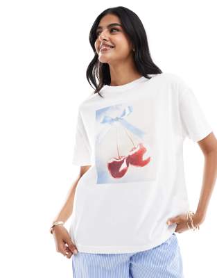 cherry bow graphic tee in white