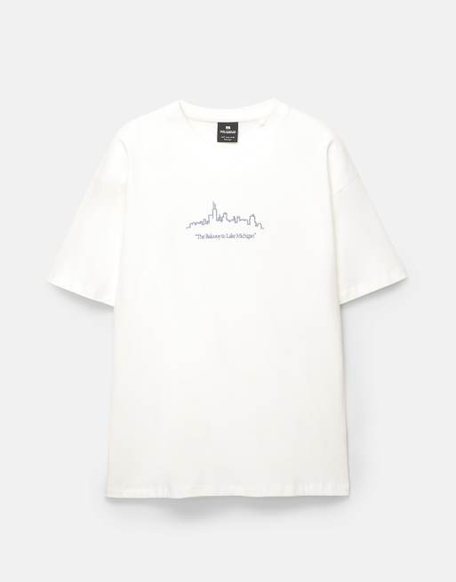 Pull&Bear Chicago t-shirt in off white