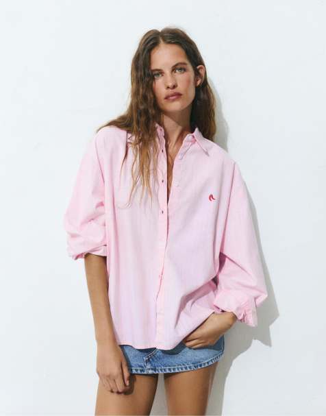 Pull&Bear – Chilli – Rosa, randig skjorta - view 1