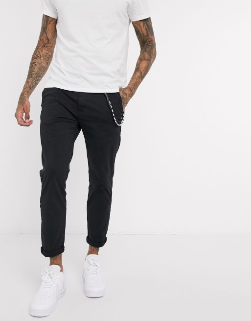 Black Denim Chain Jogger Pants