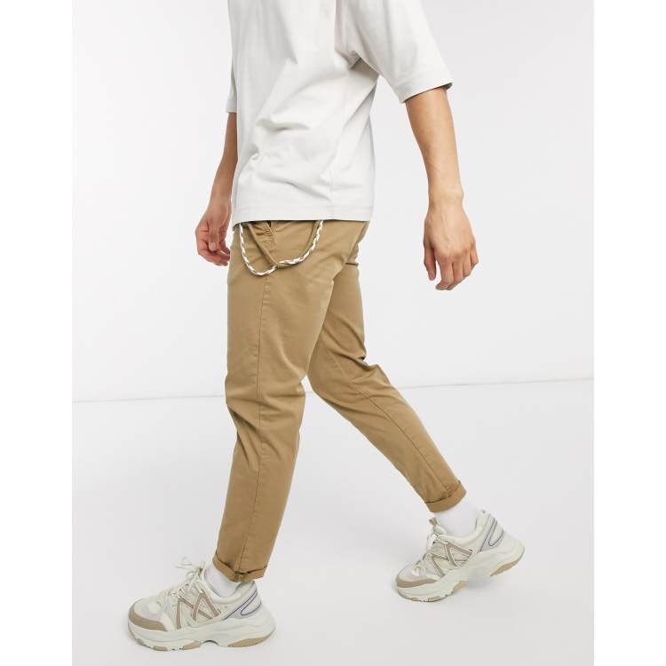 Pull Bear chino pants with chain in tan ASOS