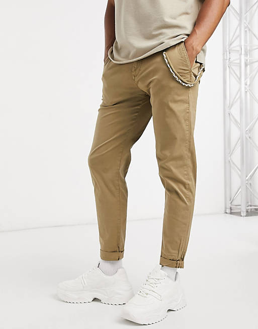 Pull&Bear chino pants with chain in tan | ASOS