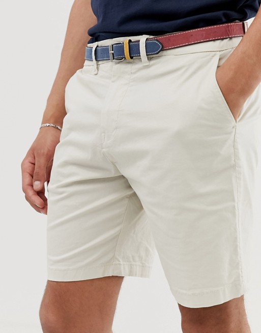 Pull&Bear chino shorts in beige with belt | ASOS
