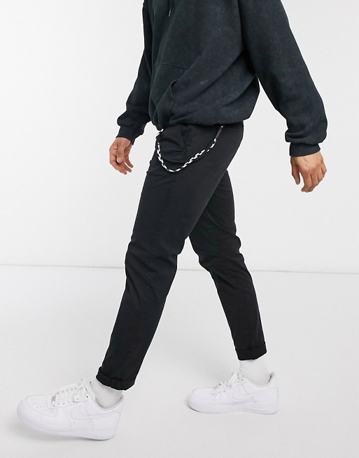Pull&Bear chino trouser with chain in black