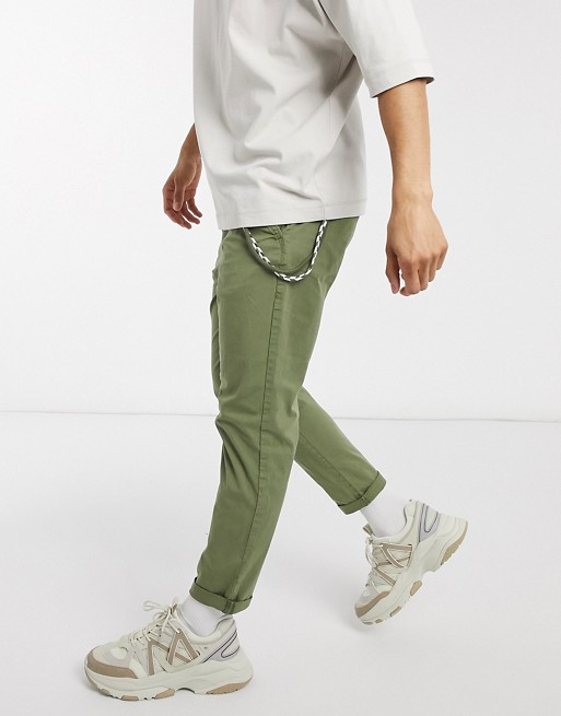 Pull&Bear chino trouser with chain in khaki