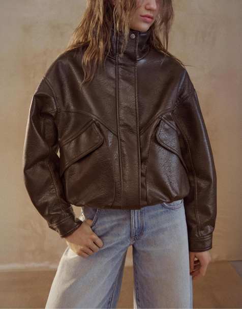 Pull&Bear – Chokladbrun jacka i läderimitation - view 1