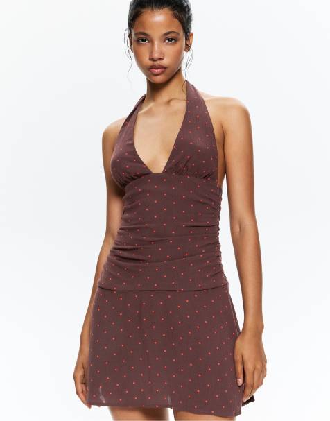 Pull&Bear – Chokladbrun, prickig miniklänning - view 1