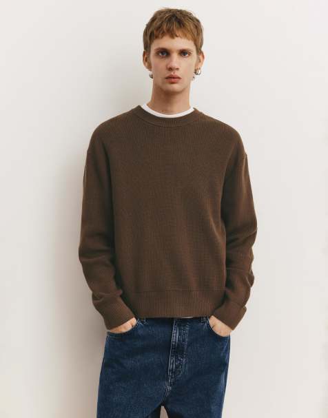 Pull&Bear – Chokladbrun, strukturerad tröja med rund halsringning - view 1