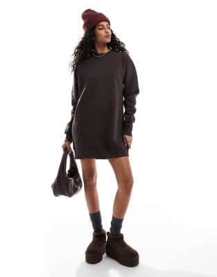Pull&Bear – Chokladbrun sweatshirtklänning i oversize