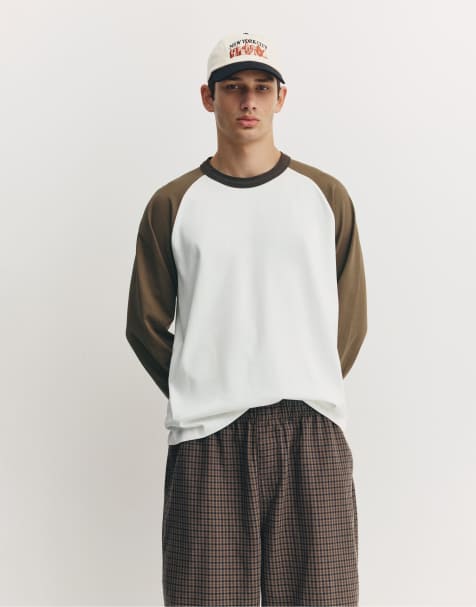 Pull&Bear – Chokladbrun t-shirt med långa raglanärmar - view 1