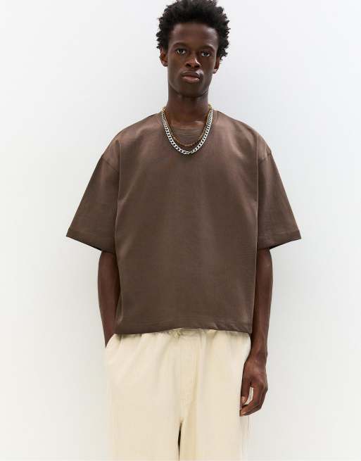 Pull&Bear - Chokoladebrun cropped T-shirt