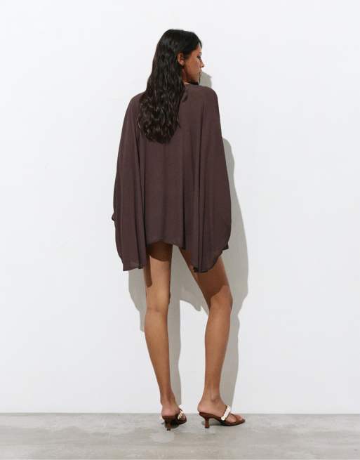 Pull&Bear - Chokoladebrun flagrende kappejakke, 4 af 4