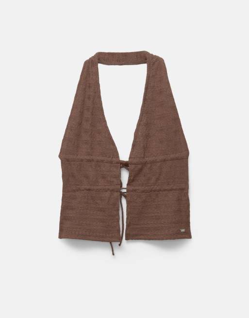 Pull&Bear - Chokoladebrun rustik top med halterneck