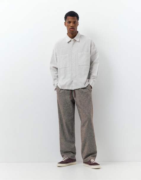 Pull&Bear - Chokoladebrune bukser i hørblanding - view 1