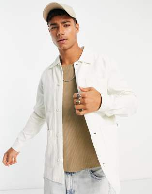 Pull&Bear chore overshirt in white - ASOS Price Checker
