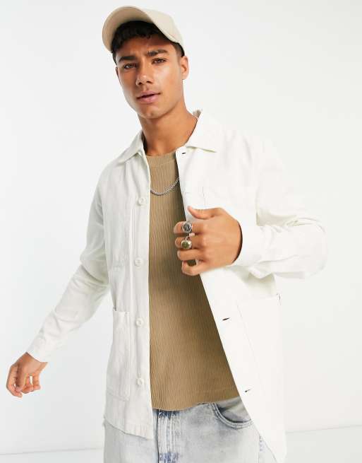Pull&Bear chore overshirt in white