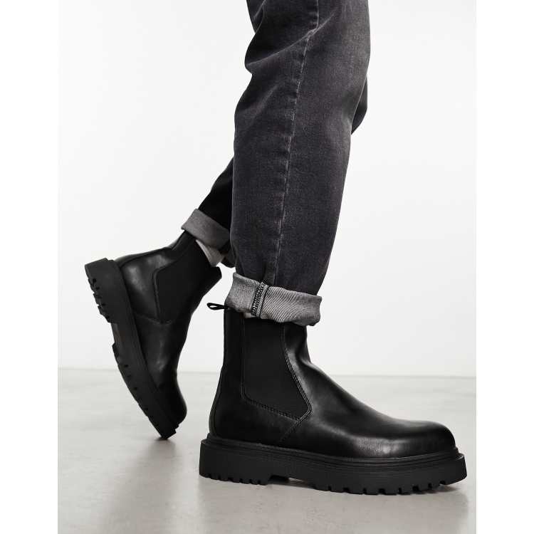 Pull Bear chunky chelsea boots in black